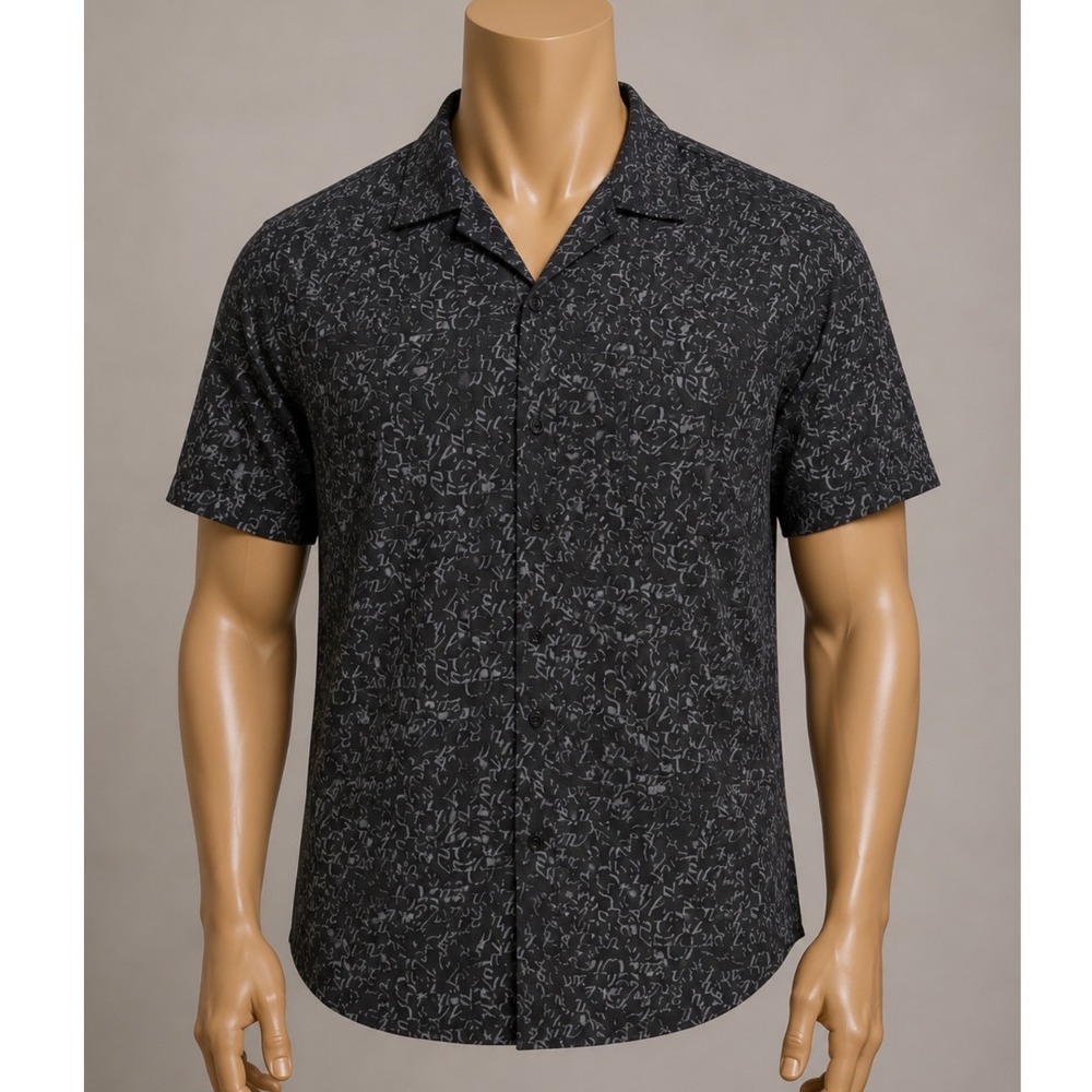 Burma Bibas Shirt Mens Large Black Vintage 100% Silk Abstract Short Sleeve
